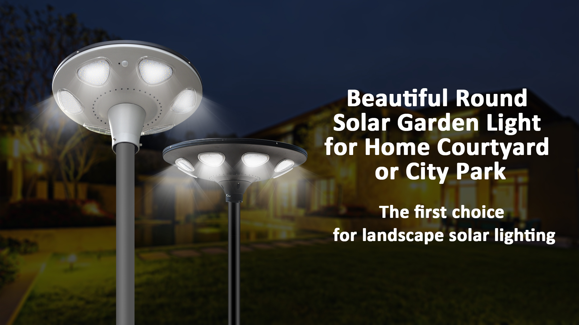 Hermosa luz redonda de jardín solar para el patio de la casa o el Parque de la ciudad