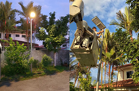 Lámpara de calle solar de 100W todo en uno en pueblos de Malasia