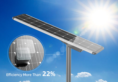 Equipado con panel solar mono con una alta eficiencia de conversión fotoeléctrica de 22% y buen desempeño en entornos de alta temperatura y menor luz.
