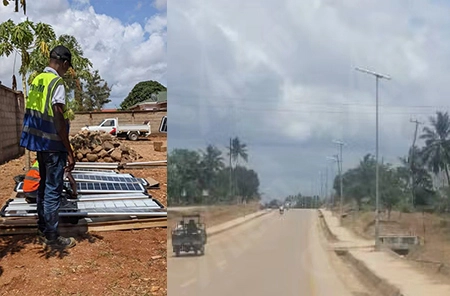 180 coloca luz de calle solar todo en uno en Tanzania