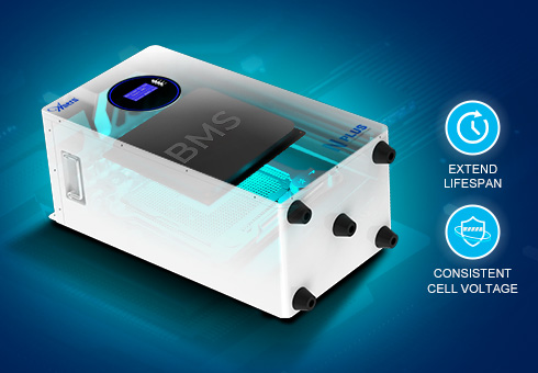 Utiliza BMS inteligente con tecnología de equilibrio activo para mejorar el rendimiento de la batería, extender la vida útil y garantizar un voltaje constante de la celda.